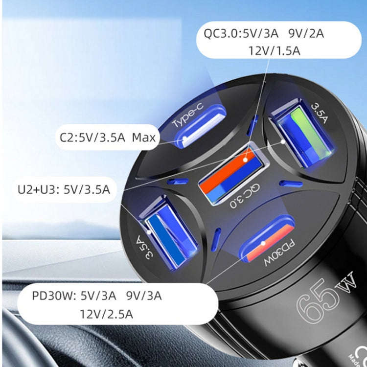 TE-P50 65W PD30W Type-C x 2 + USB x 3 Multi Port Car Charger(White)
