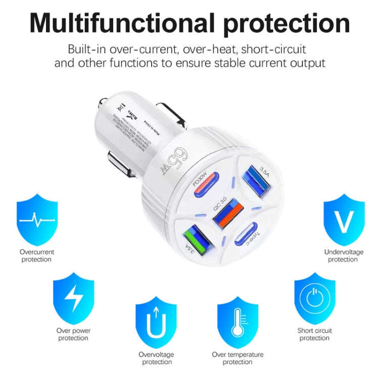 TE-P50 65W PD30W Type-C x 2 + USB x 3 Multi Port Car Charger with 1m Type-C to Type-C Data Cable(...