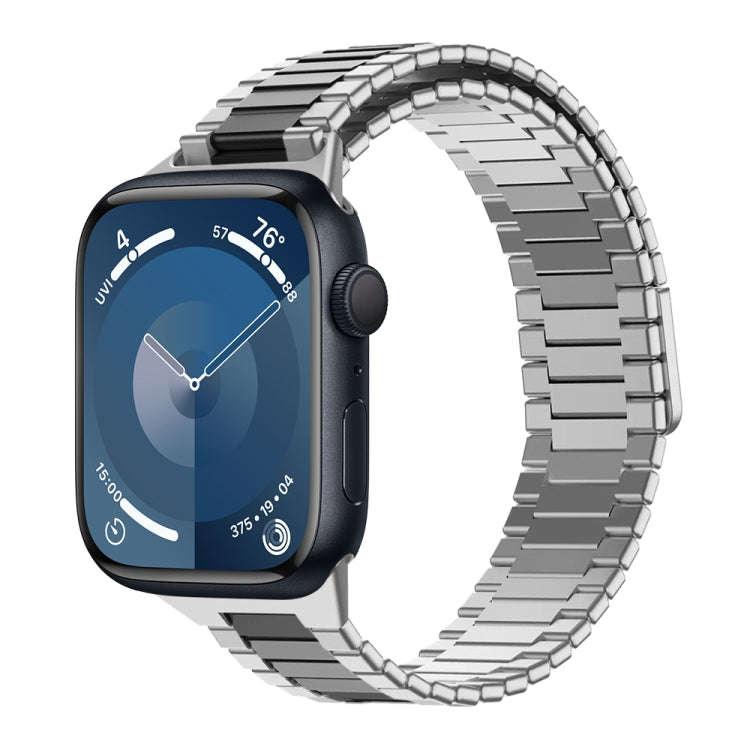 For Apple Watch Series 9 45mm Bamboo Magnetic Stainless Steel Metal Watch Strap(Silver Black)