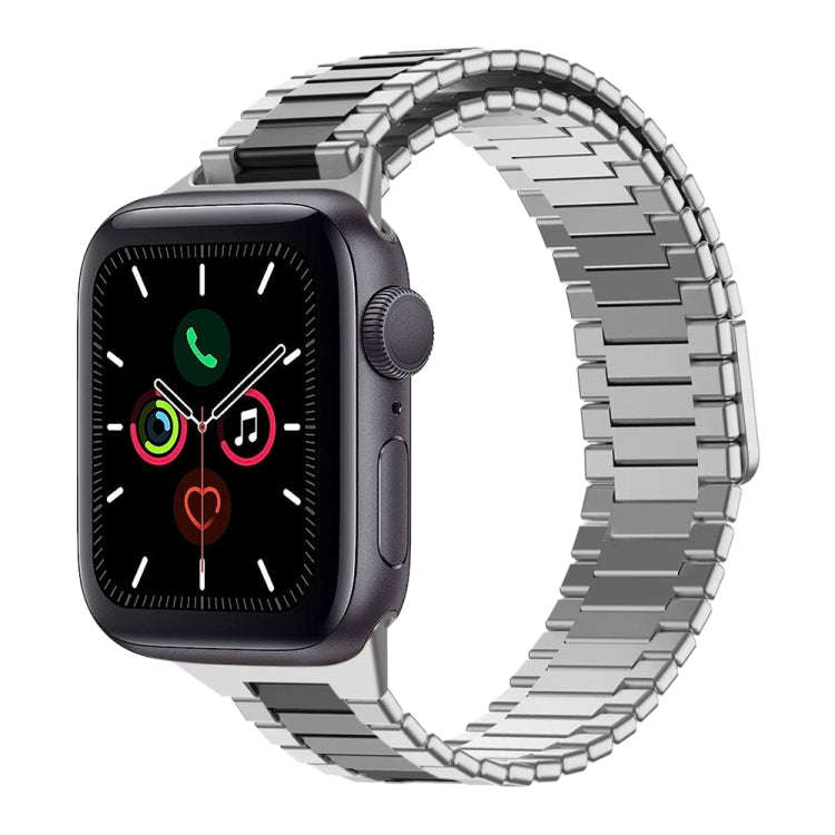 For Apple Watch Series 5 44mm Bamboo Magnetic Stainless Steel Metal Watch Strap(Silver Black)
