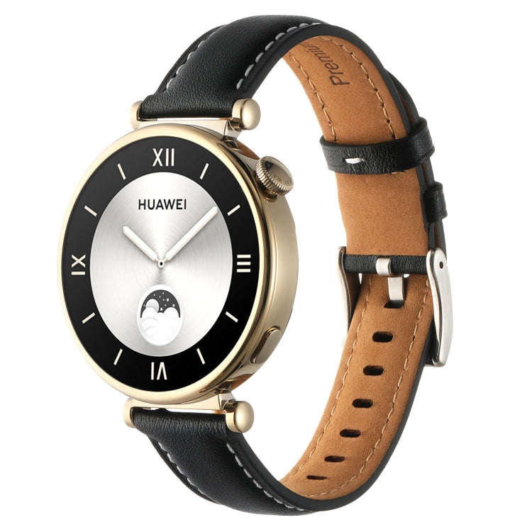 For Huawei Watch GT4 41mm 18mm Thread Pin Buckle Leather Watch Band(Black)