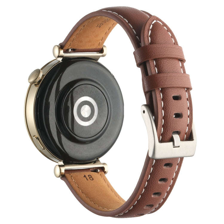 For Huawei Watch GT4 41mm 18mm Thread Pin Buckle Leather Watch Band(Dark Brown)