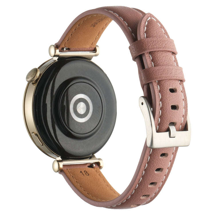 For Huawei Watch GT4 41mm 18mm Thread Pin Buckle Leather Watch Band(Pink)