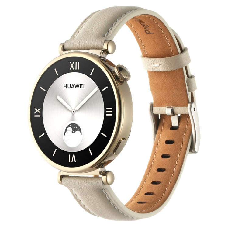 For Huawei Watch GT4 41mm 18mm Thread Pin Buckle Leather Watch Band(Beige)