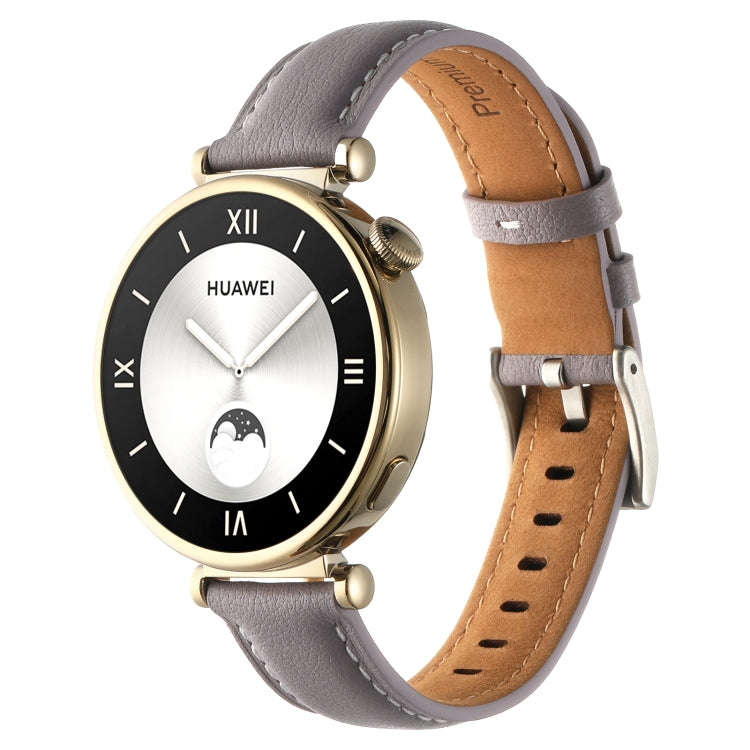 For Huawei Watch GT4 41mm 18mm Thread Pin Buckle Leather Watch Band(Grey)