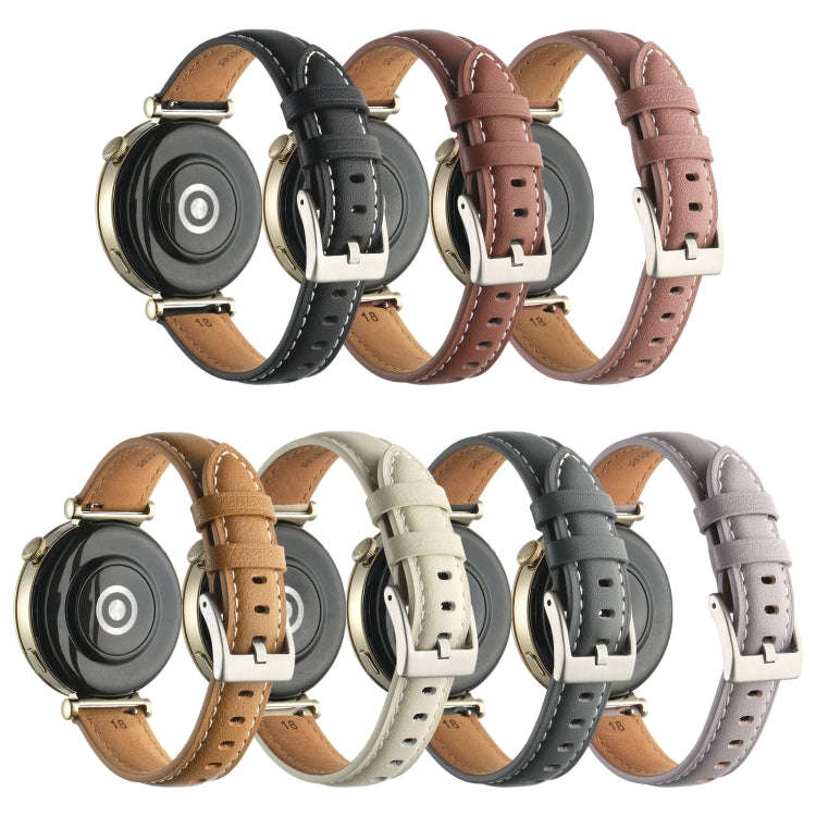 For Huawei Watch GT4 41mm 18mm Thread Pin Buckle Leather Watch Band(Grey)