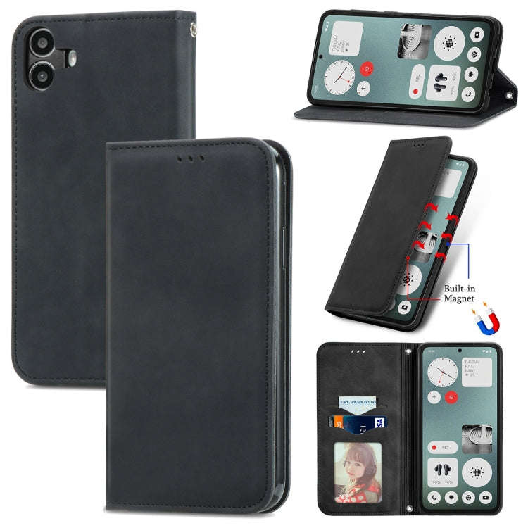 For  Nothing CMF Phone 1 Retro Skin Feel Magnetic Flip Leather Phone Case(Black)