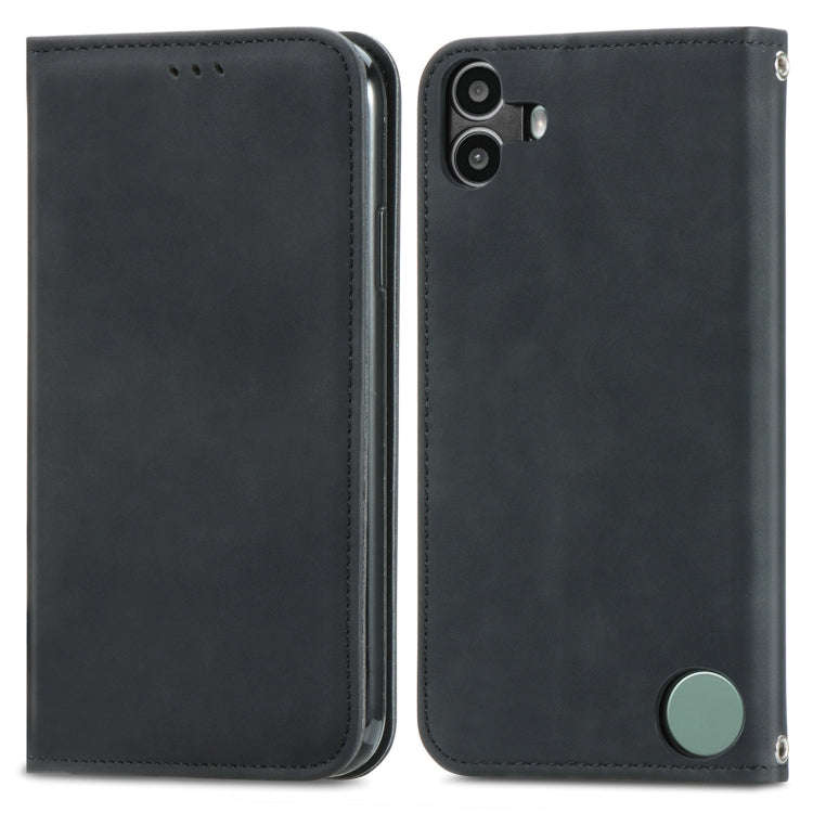 For  Nothing CMF Phone 1 Retro Skin Feel Magnetic Flip Leather Phone Case(Black)