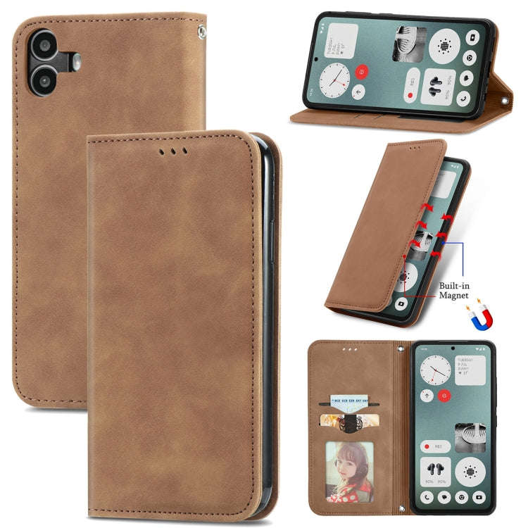 For  Nothing CMF Phone 1 Retro Skin Feel Magnetic Flip Leather Phone Case(Brown)