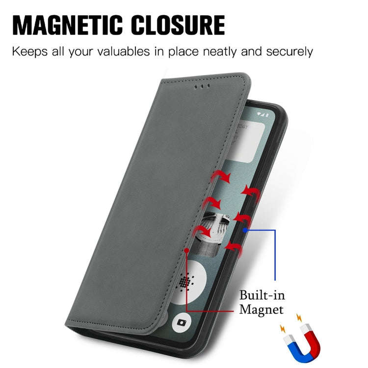 For  Nothing CMF Phone 1 Retro Skin Feel Magnetic Flip Leather Phone Case(Grey)
