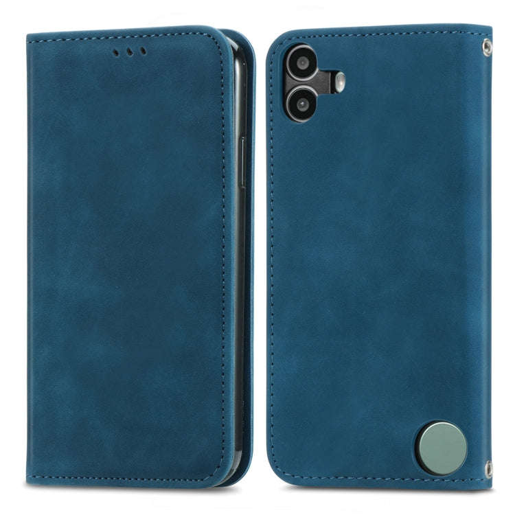 For  Nothing CMF Phone 1 Retro Skin Feel Magnetic Flip Leather Phone Case(Blue)