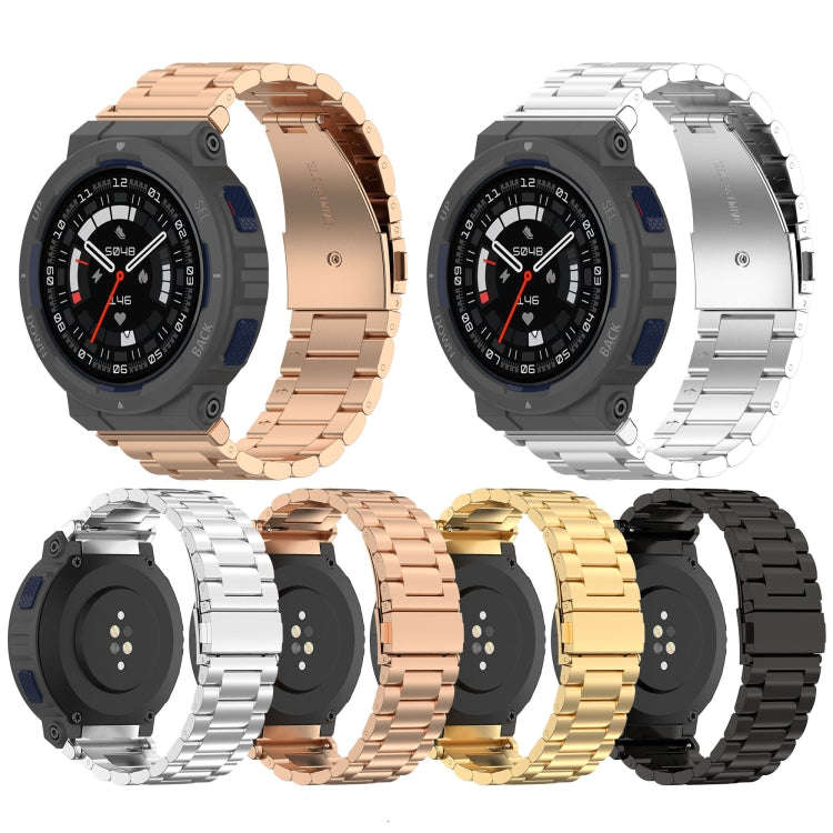 For Amazfit Active Edge A2212 Three Beads Stainless Steel Watch Band(Black)