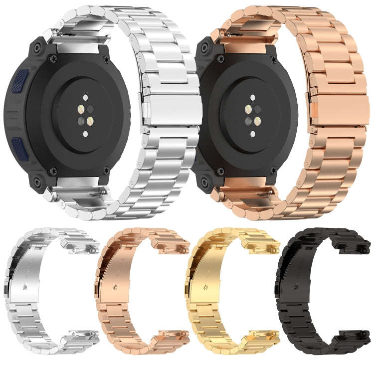 For Amazfit Active Edge A2212 Three Beads Stainless Steel Watch Band(Black)