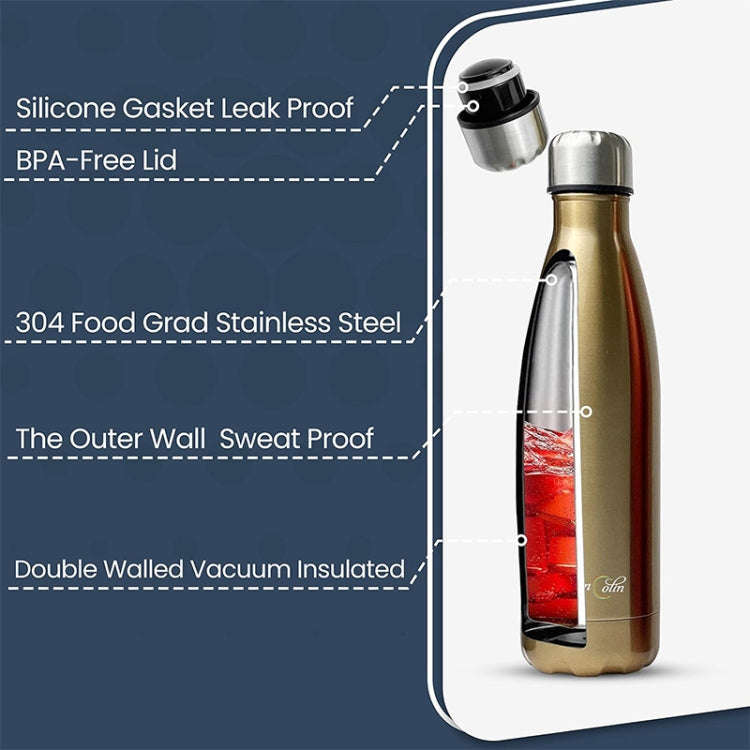 JUNSUNMAY 304 Stainless Steel Double-layer Vacuum Insulated Water Bottle, Capacity:500ml(Golden)