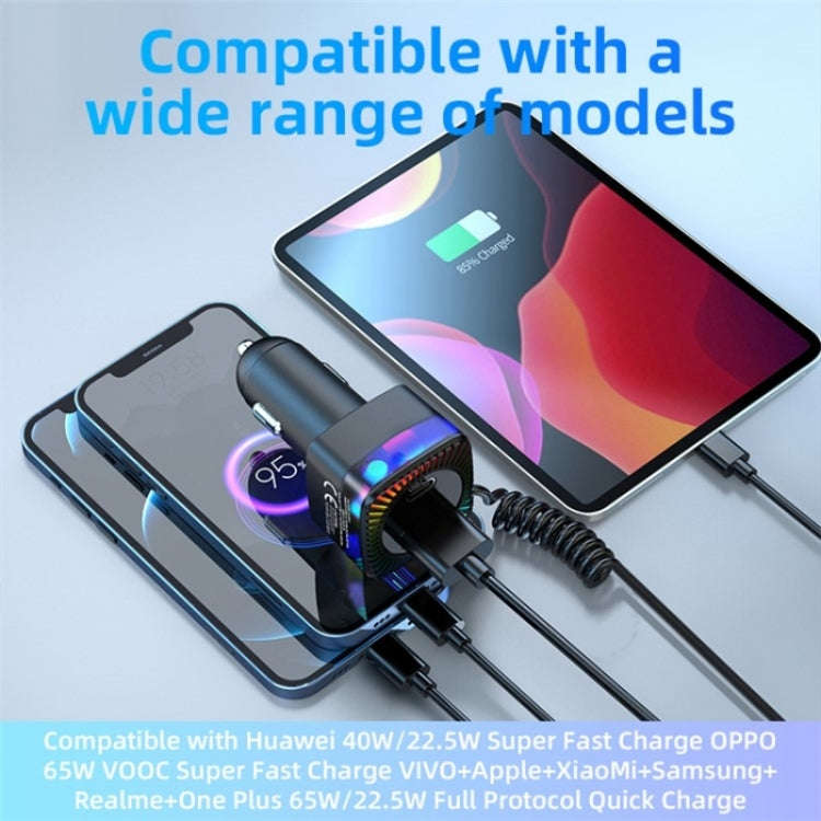 With Spring Type-C Cable USB + Type-C PD 30W Phone Fast Charging Adapter Car Charger