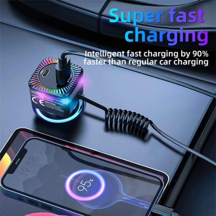 With Spring Type-C Cable USB + Type-C PD 30W Phone Fast Charging Adapter Car Charger