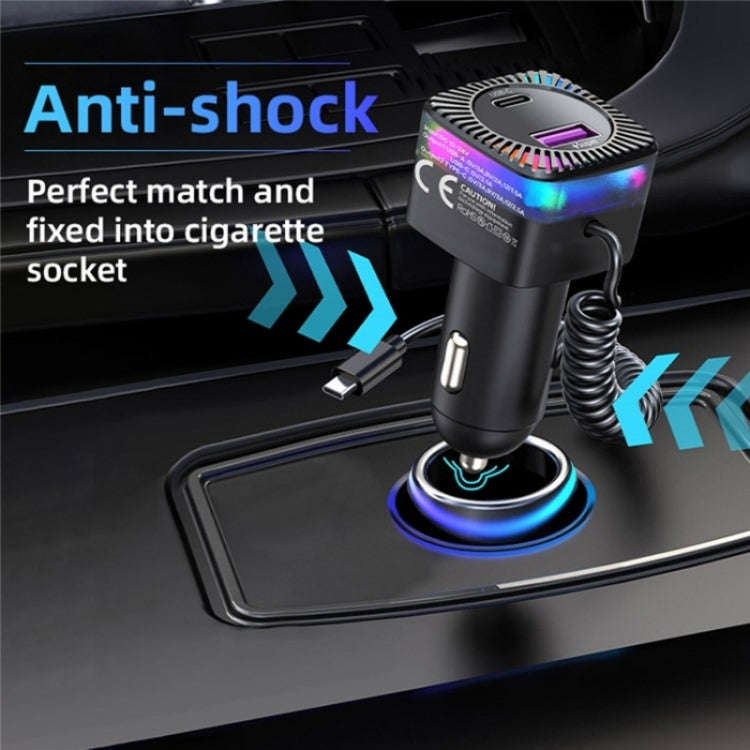 With Spring Type-C Cable USB + Type-C PD 30W Phone Fast Charging Adapter Car Charger