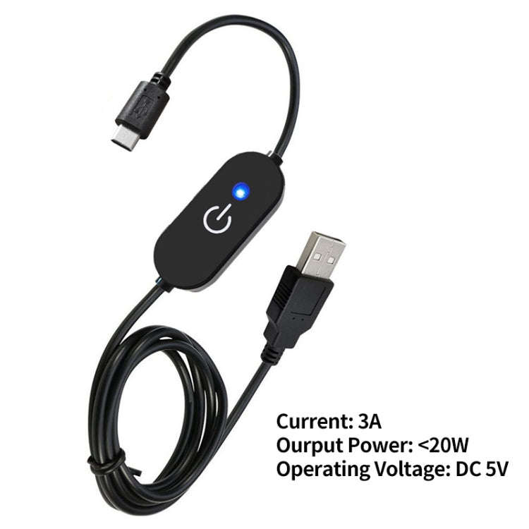 JUNSUNMAY Type-C to USB LED Touch Inline Dimmer Switch Controller for Single Color, Length 1m(Black)