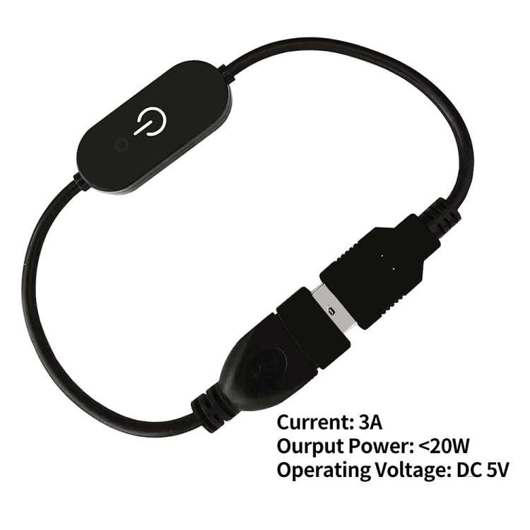 JUNSUNMAY USB LED Touch Inline Dimmer Switch Controller for Single Color, Length 30cm(Black)