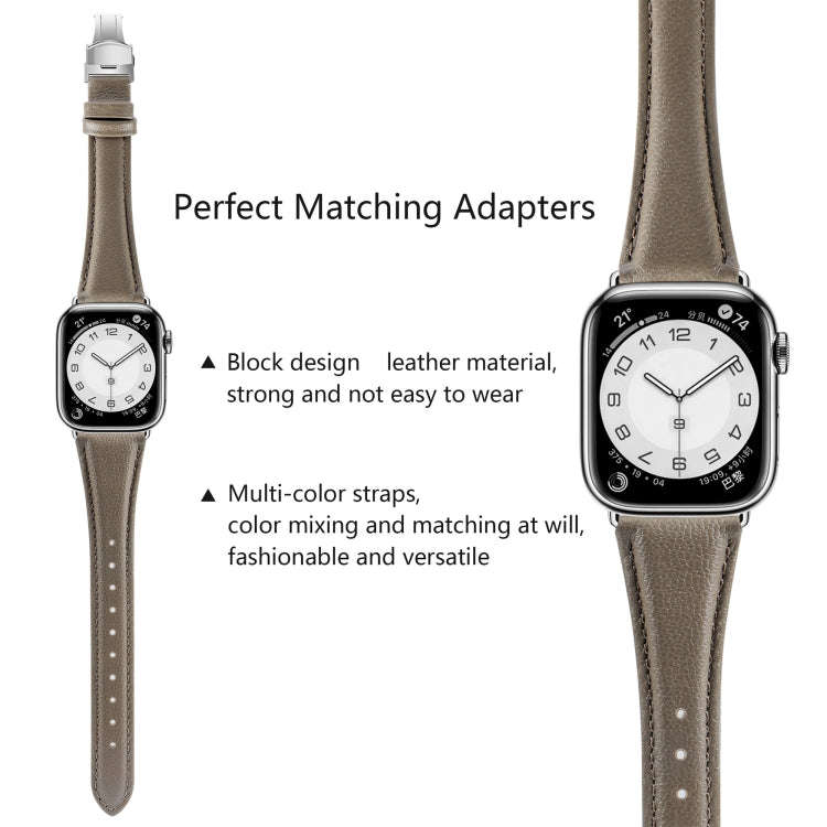 For Apple Watch Series 9 41mm Plain Leather Butterfly Buckle Watch Band(Gray+Silver)
