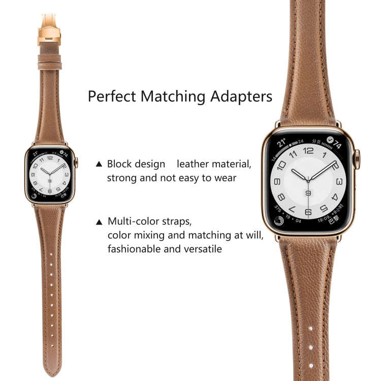 For Apple Watch Series 9 41mm Plain Leather Butterfly Buckle Watch Band(Dark Brown+Rose Gold)