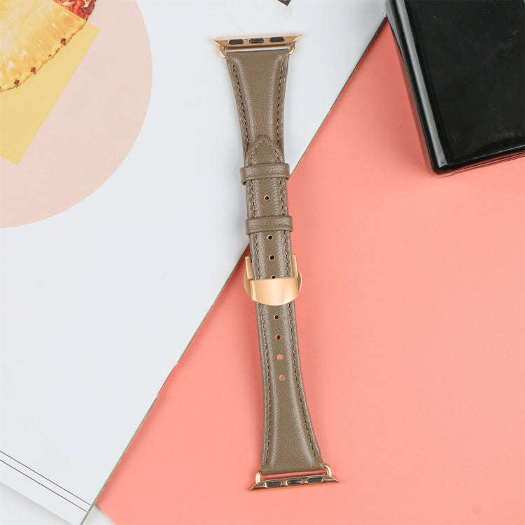 For Apple Watch Series 7 41mm Plain Leather Butterfly Buckle Watch Band(Gray+Rose Gold)