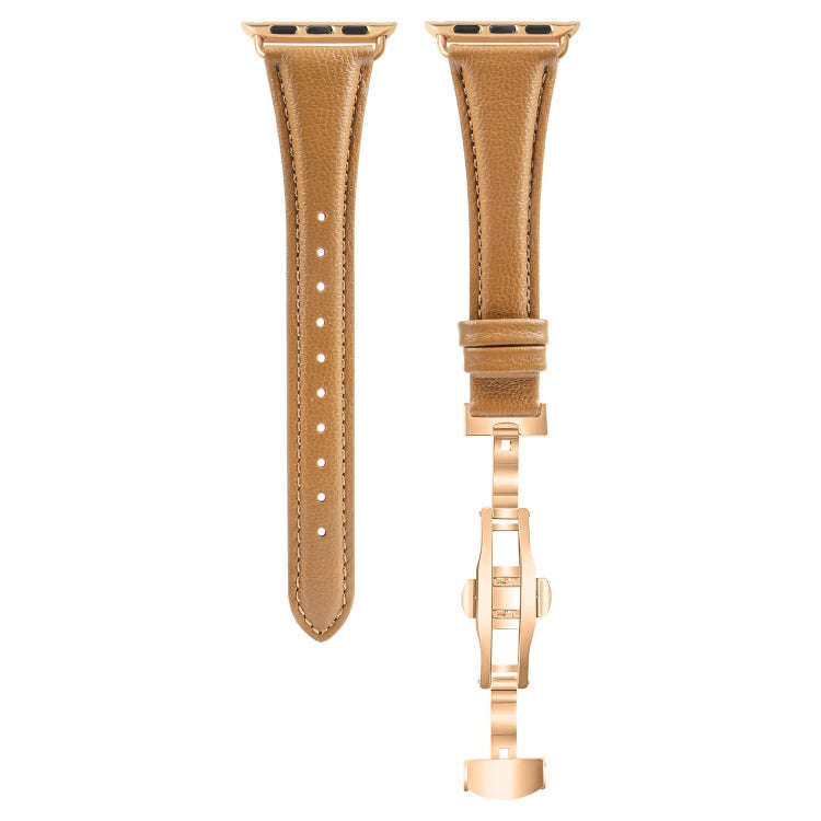 For Apple Watch Series 7 41mm Plain Leather Butterfly Buckle Watch Band(Brown+Rose Gold)