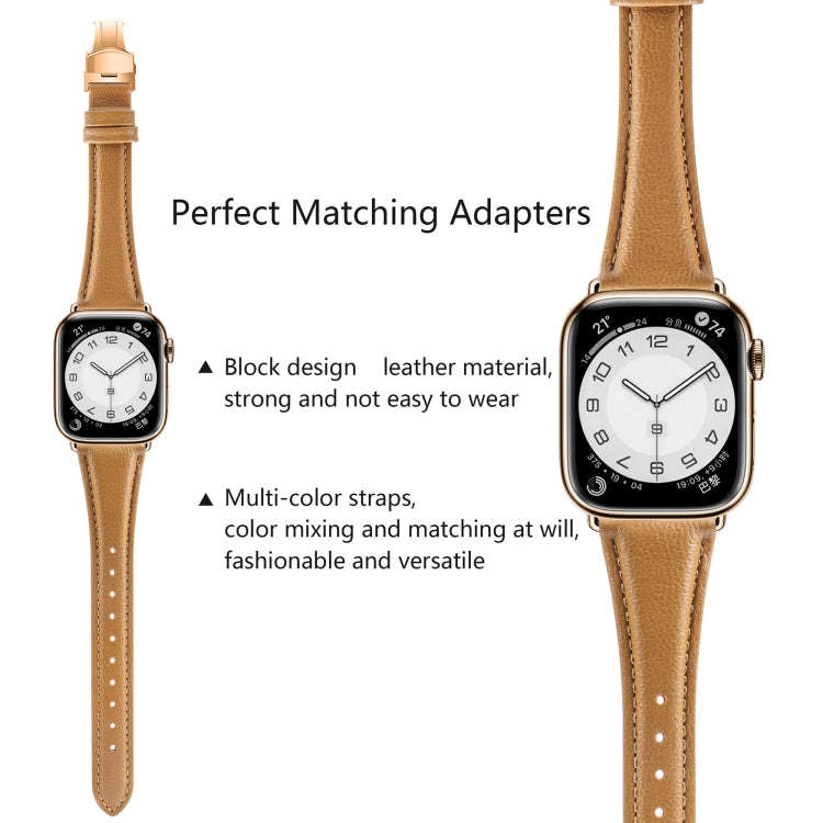 For Apple Watch Series 7 41mm Plain Leather Butterfly Buckle Watch Band(Brown+Rose Gold)