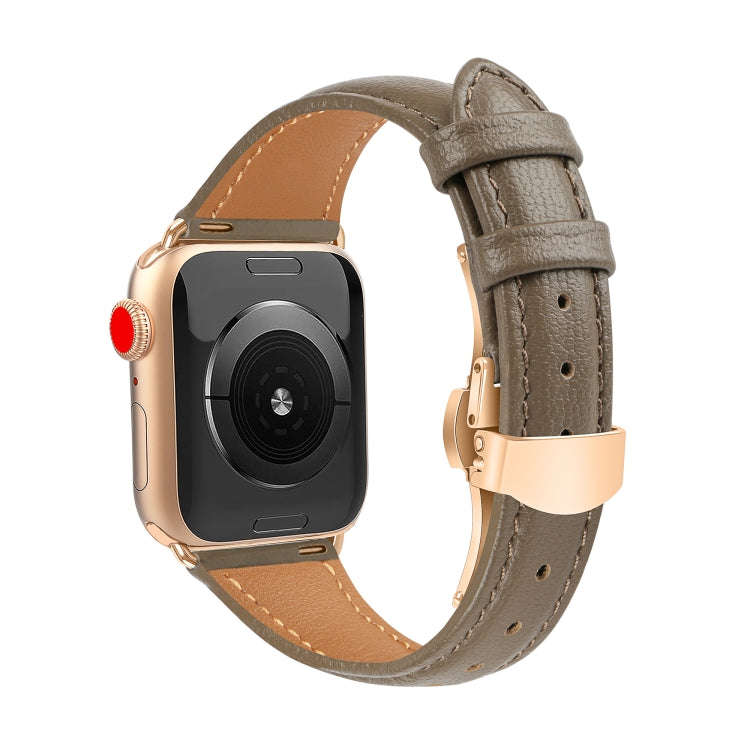 For Apple Watch Series 5 44mm Plain Leather Butterfly Buckle Watch Band(Gray+Rose Gold)