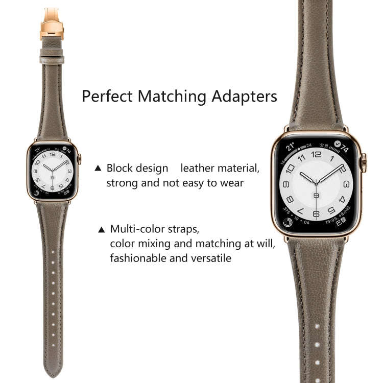 For Apple Watch Series 5 44mm Plain Leather Butterfly Buckle Watch Band(Gray+Rose Gold)
