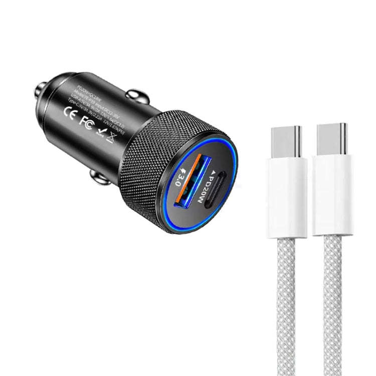 P19 Metal PD20W USB-C + QC18W USB Car Charger with USB-C to USB-C Date Cable for iPhone 15 series...