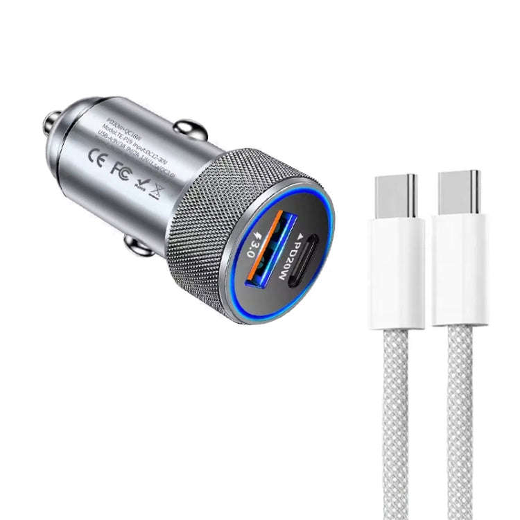P19 Metal PD20W USB-C + QC18W USB Car Charger with USB-C to USB-C Date Cable for iPhone 15 series...
