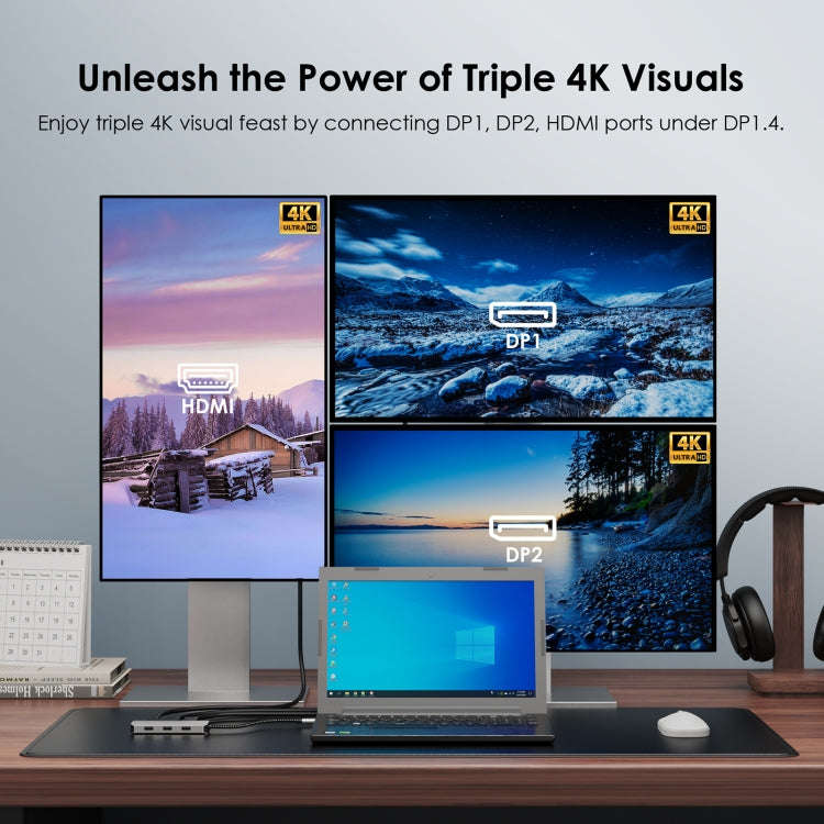 WAVLINK WL-UMD305 7 in 1 4K DP / HDMI Quard Display USB-C Hub Dock Multi-port Adapter