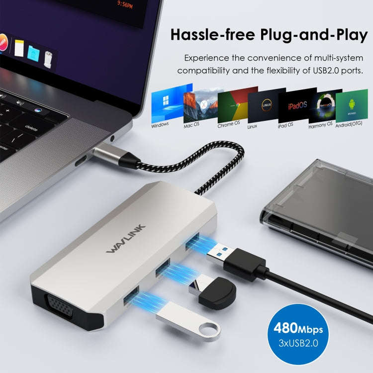 WAVLINK WL-UMD305 7 in 1 4K DP / HDMI Quard Display USB-C Hub Dock Multi-port Adapter