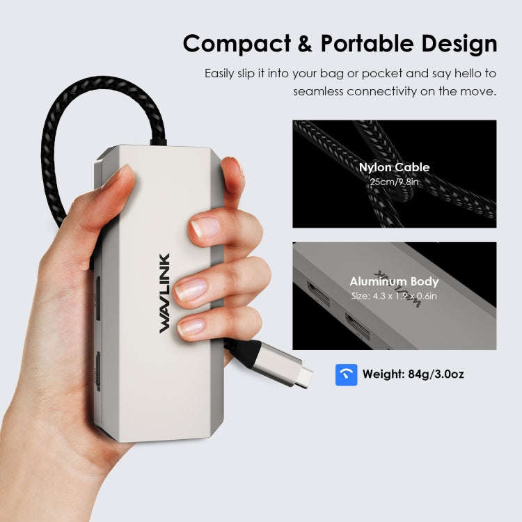 WAVLINK WL-UMD305 7 in 1 4K DP / HDMI Quard Display USB-C Hub Dock Multi-port Adapter