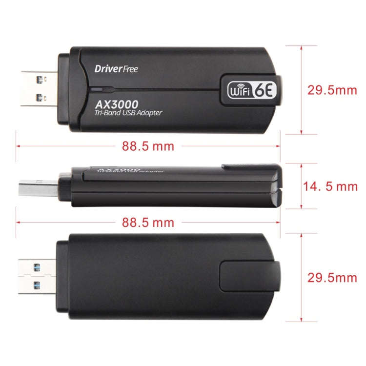 WD-AX3000 For Desktop PC WiFi Receiver USB 3.0 WiFi6 Driver Free Wireless Network Card(Red)