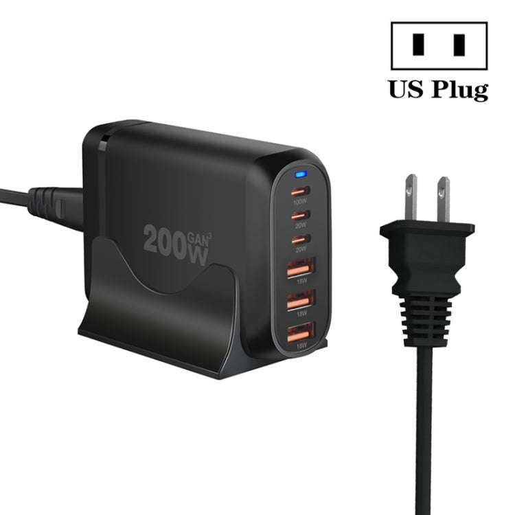 GaN PD100W Type-C x 3 + USB x 3 Multi Port Laptop Adapter, Plug Size:US Plug