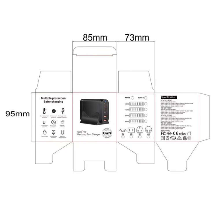 GaN PD100W Type-C x 3 + USB x 3 Multi Port Laptop Adapter, Plug Size:UK Plug
