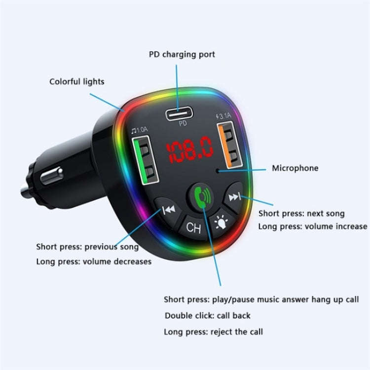 P25 Phone Dual USB Cigarette Lighter Charger Bluetooth Hands-Free Car Player