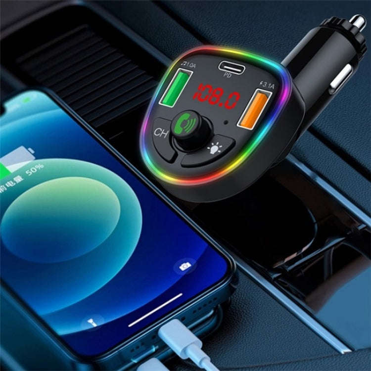 P24 1 Type-C + 2 USB Car Charger Car Bluetooth Music Player Voltage Detection