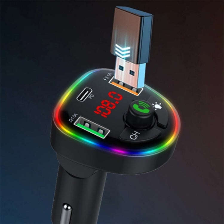 P24 1 Type-C + 2 USB Car Charger Car Bluetooth Music Player Voltage Detection