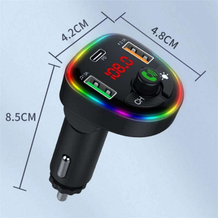 P24 1 Type-C + 2 USB Car Charger Car Bluetooth Music Player Voltage Detection