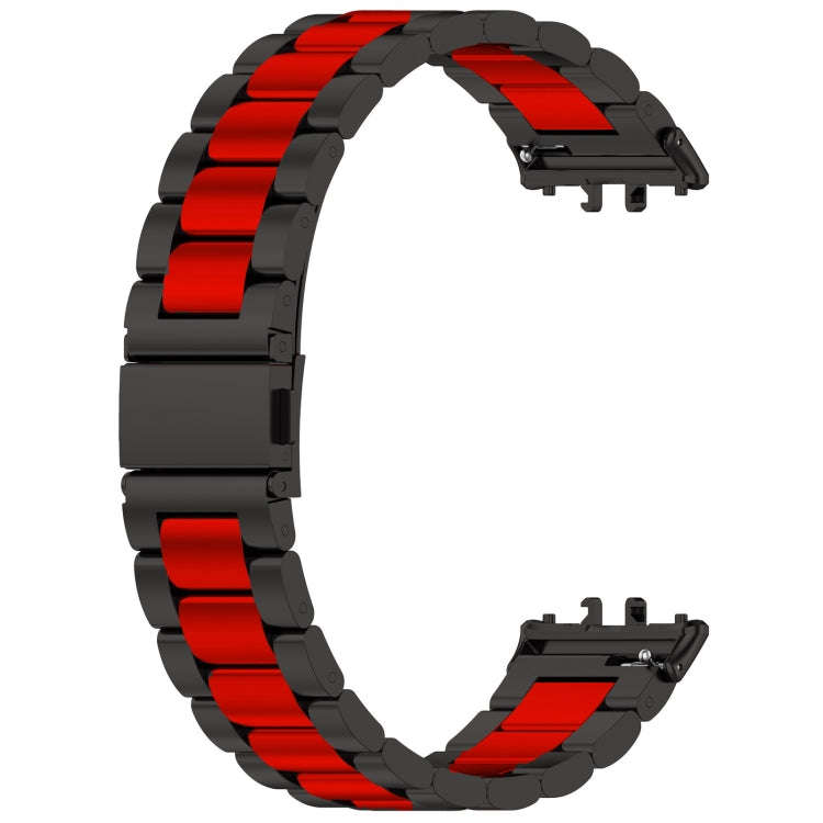 For Samsung Galaxy Fit 3 SM-R390 Three Bead Stainless Steel Metal Watch Band(Black+Red)