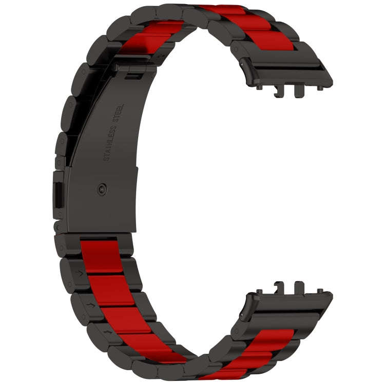For Samsung Galaxy Fit 3 SM-R390 Three Bead Stainless Steel Metal Watch Band(Black+Red)