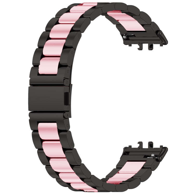 For Samsung Galaxy Fit 3 SM-R390 Three Bead Stainless Steel Metal Watch Band(Black+Pink)