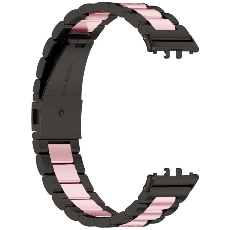 For Samsung Galaxy Fit 3 SM-R390 Three Bead Stainless Steel Metal Watch Band(Black+Pink)