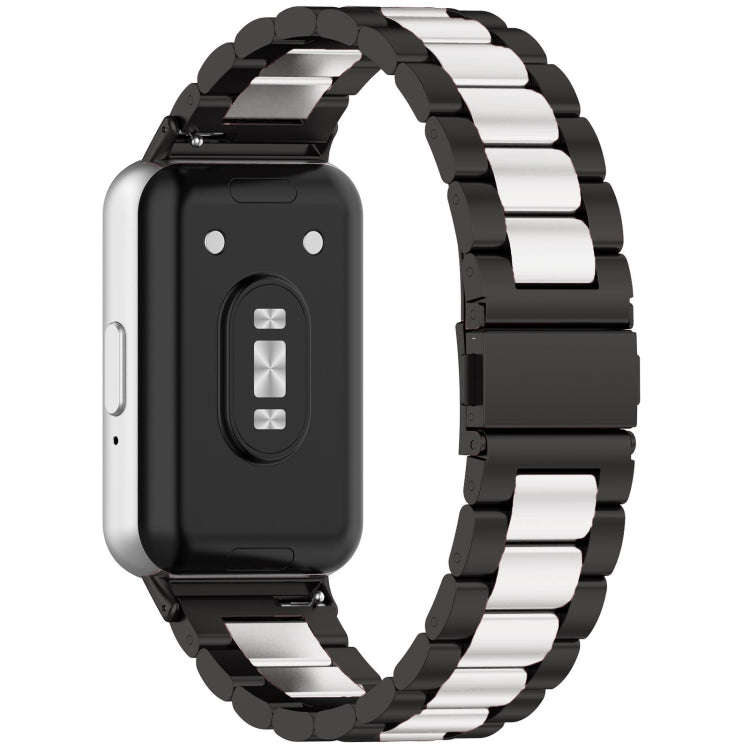 For Samsung Galaxy Fit 3 SM-R390 Three Bead Stainless Steel Metal Watch Band(Black+Silver)