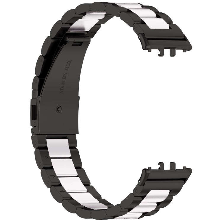 For Samsung Galaxy Fit 3 SM-R390 Three Bead Stainless Steel Metal Watch Band(Black+Silver)
