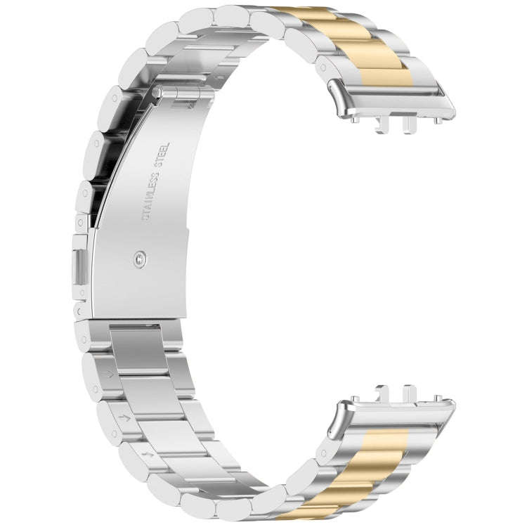 For Samsung Galaxy Fit 3 SM-R390 Three Bead Stainless Steel Metal Watch Band(Silver+Gold)