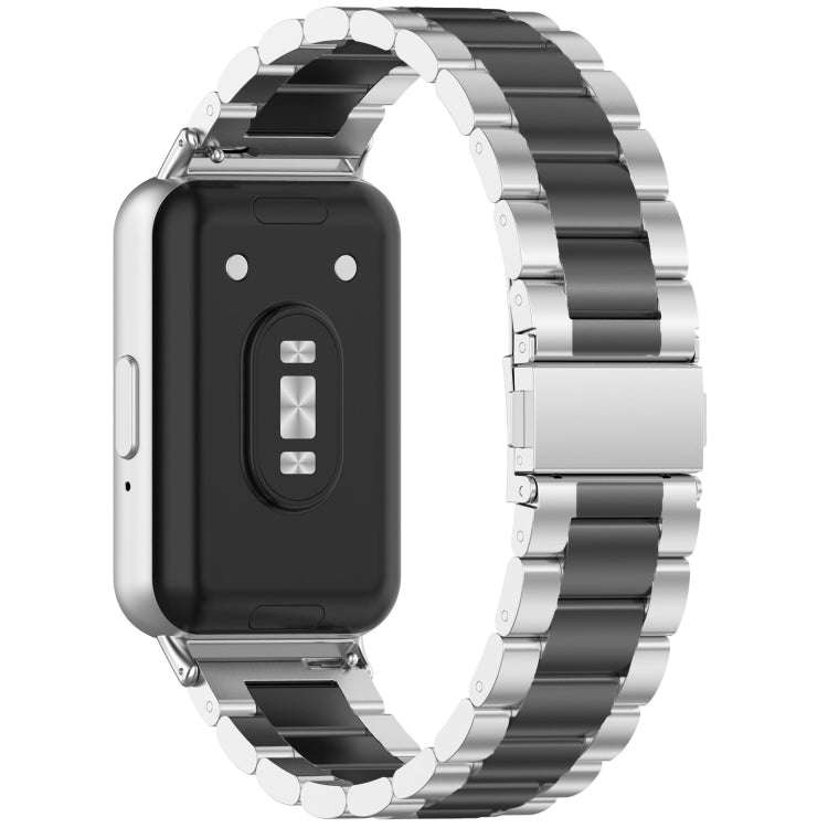 For Samsung Galaxy Fit 3 SM-R390 Three Bead Stainless Steel Metal Watch Band(Silver+Black)